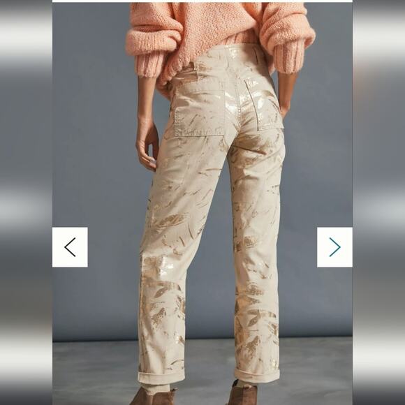 Anthropologie Wanderer Utility Pants Metallic Shimmer Button Fly Size 30 - Picture 2 of 14